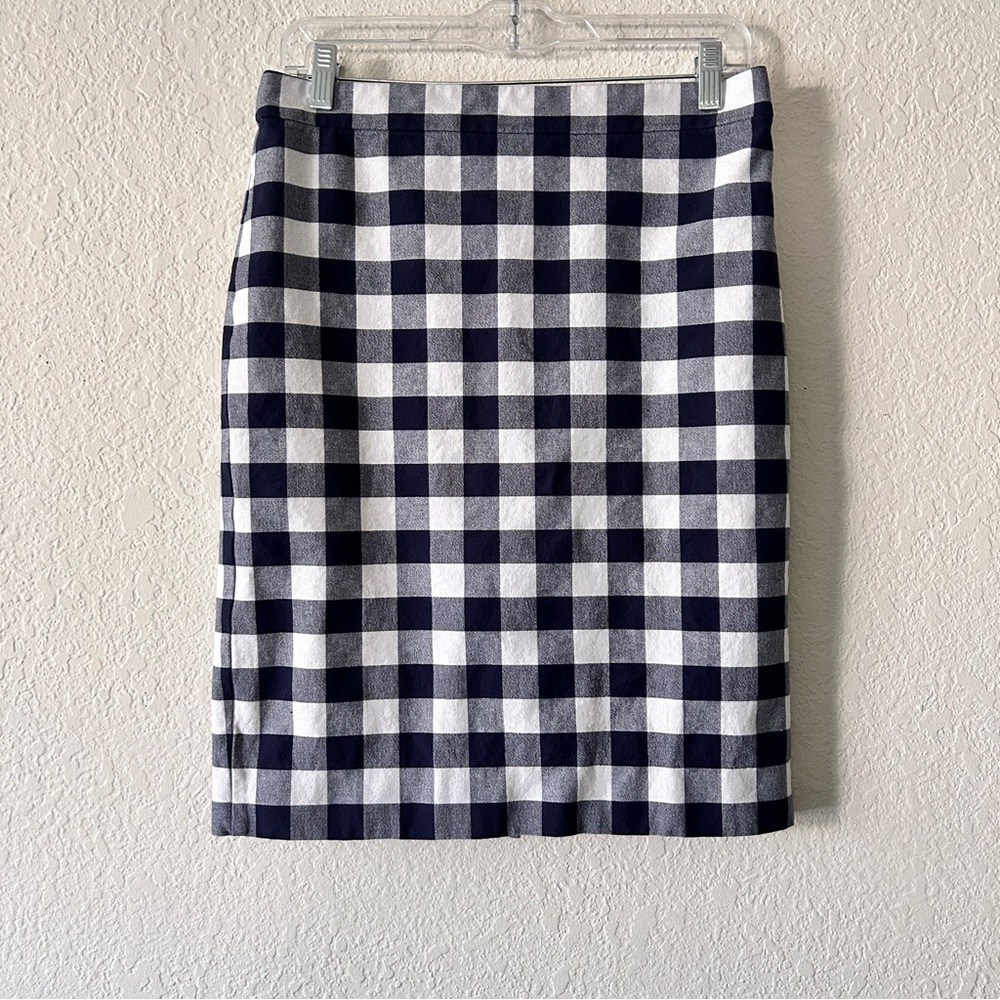 J. Crew Classic Navy and White Gingham Skirt
